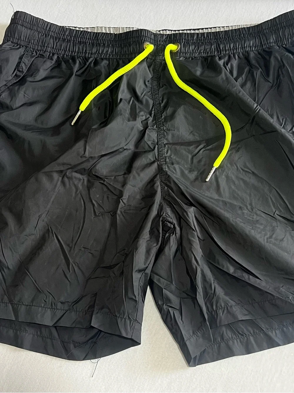 Desmiit Men's Black Swim Trunks with Neon Yellow Drawcord